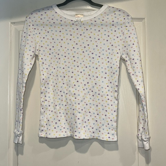 Vintage White Thermal Long-Sleeve Tee with Hearts - Picture 1 of 5
